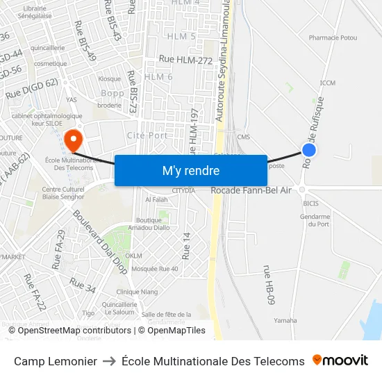Camp Lemonier to École Multinationale Des Telecoms map