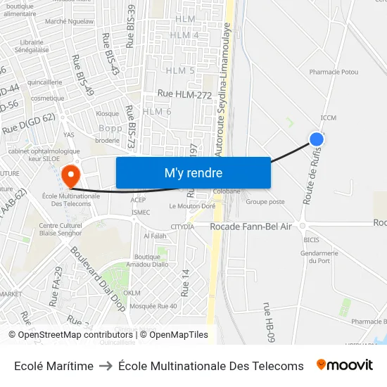 Ecolé Marítime to École Multinationale Des Telecoms map
