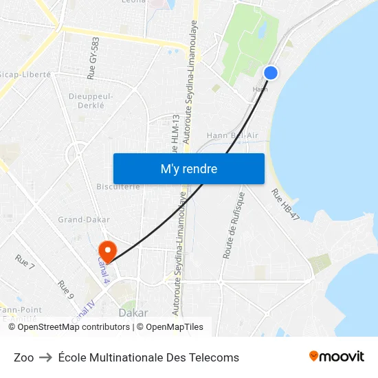 Zoo to École Multinationale Des Telecoms map