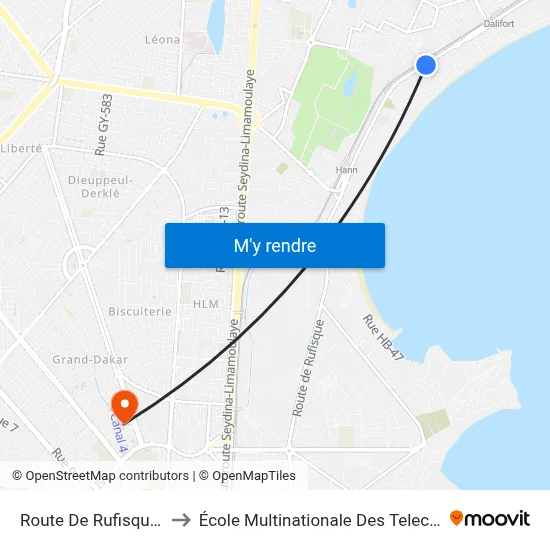 Route De Rufisque, 5 to École Multinationale Des Telecoms map