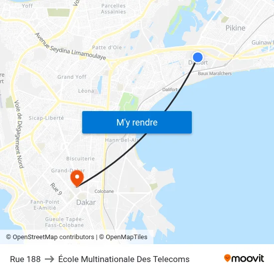 Rue 188 to École Multinationale Des Telecoms map