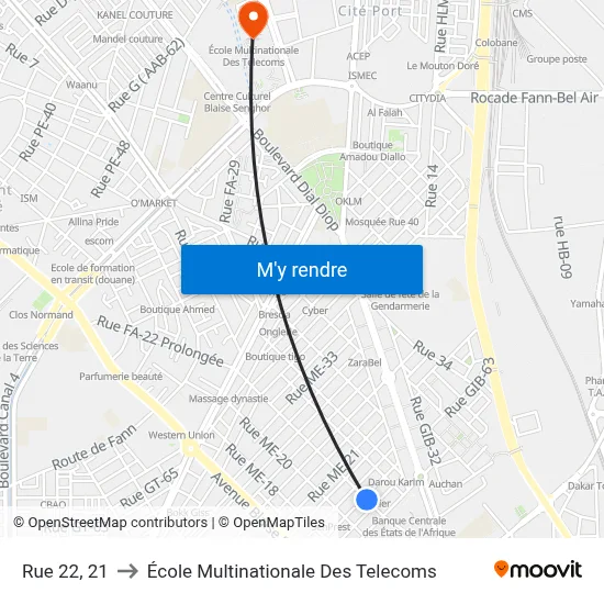 Rue 22, 21 to École Multinationale Des Telecoms map