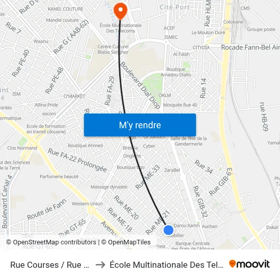 Rue Courses / Rue Diéne to École Multinationale Des Telecoms map