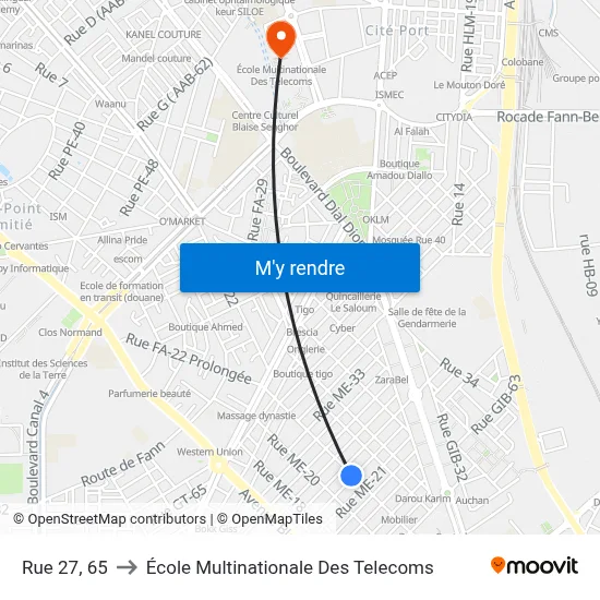 Rue 27, 65 to École Multinationale Des Telecoms map