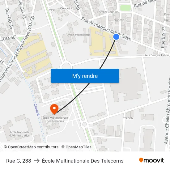 Rue G, 238 to École Multinationale Des Telecoms map