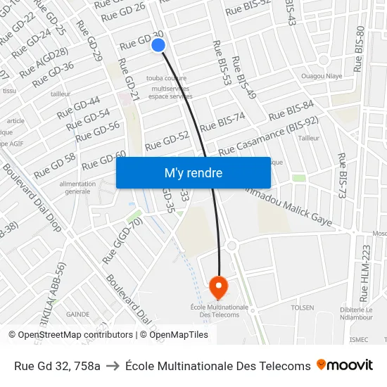 Rue Gd 32, 758a to École Multinationale Des Telecoms map