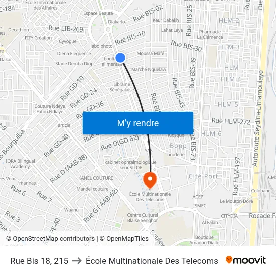 Rue Bis 18, 215 to École Multinationale Des Telecoms map