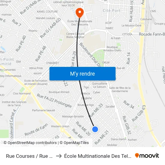 Rue Courses / Rue Barry to École Multinationale Des Telecoms map