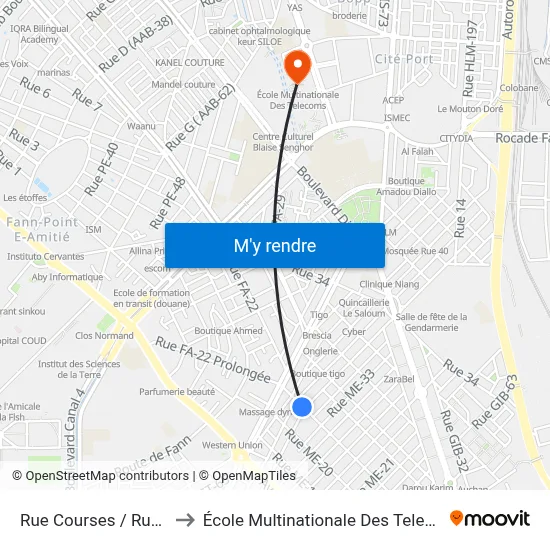 Rue Courses / Rue 37 to École Multinationale Des Telecoms map