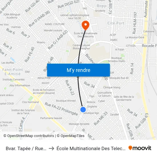 Bvar. Tapée / Rue 22 to École Multinationale Des Telecoms map
