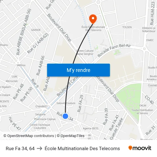 Rue Fa 34, 64 to École Multinationale Des Telecoms map