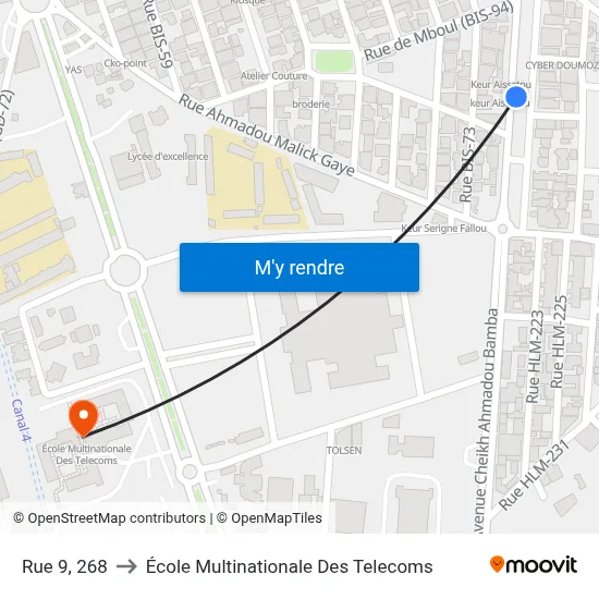 Rue 9, 268 to École Multinationale Des Telecoms map