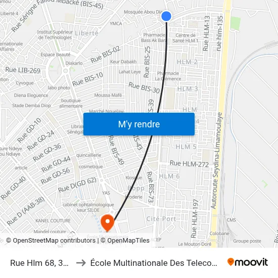 Rue Hlm 68, 309 to École Multinationale Des Telecoms map