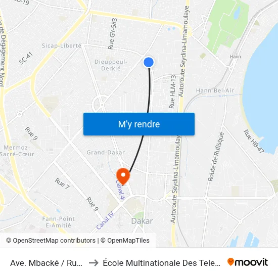 Ave. Mbacké / Rue 29 to École Multinationale Des Telecoms map