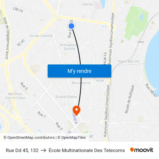 Rue Dd 45, 132 to École Multinationale Des Telecoms map