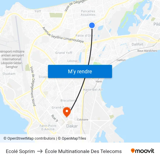 Ecolé Soprim to École Multinationale Des Telecoms map