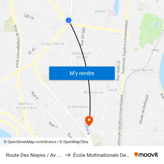 Route Des Niayes / Av. Abdel Aziz to École Multinationale Des Telecoms map