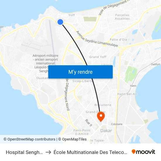 Hospital Senghor to École Multinationale Des Telecoms map
