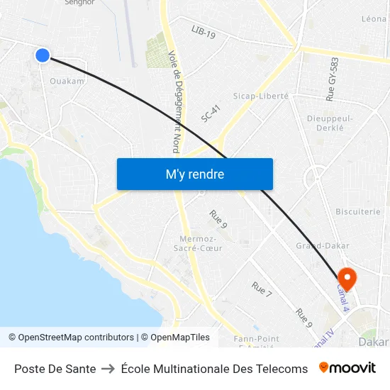 Poste De Sante to École Multinationale Des Telecoms map