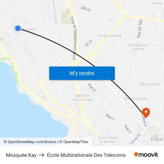 Mosquée Kay to École Multinationale Des Telecoms map