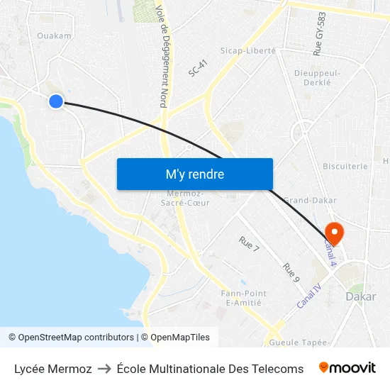 Lycée Mermoz to École Multinationale Des Telecoms map