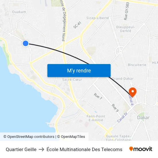 Quartier Geille to École Multinationale Des Telecoms map