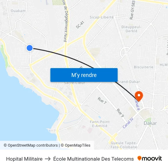 Hopital Militaire to École Multinationale Des Telecoms map