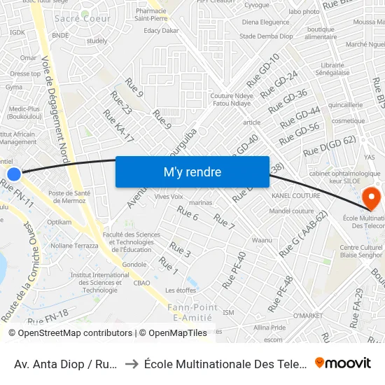 Av. Anta Diop / Rue 08 to École Multinationale Des Telecoms map