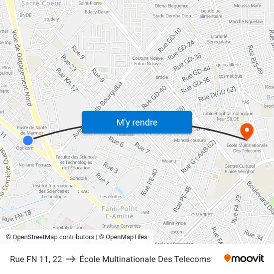 Rue FN 11, 22 to École Multinationale Des Telecoms map