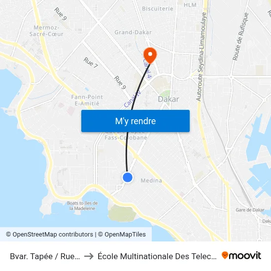Bvar. Tapée / Rue 08 to École Multinationale Des Telecoms map