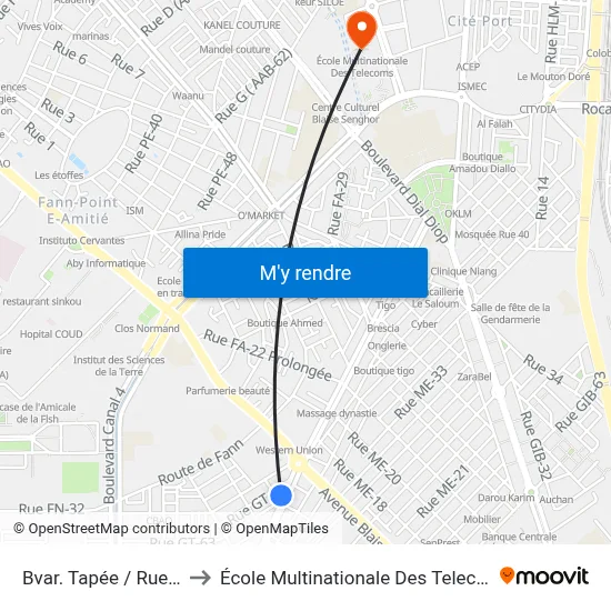 Bvar. Tapée / Rue 12 to École Multinationale Des Telecoms map