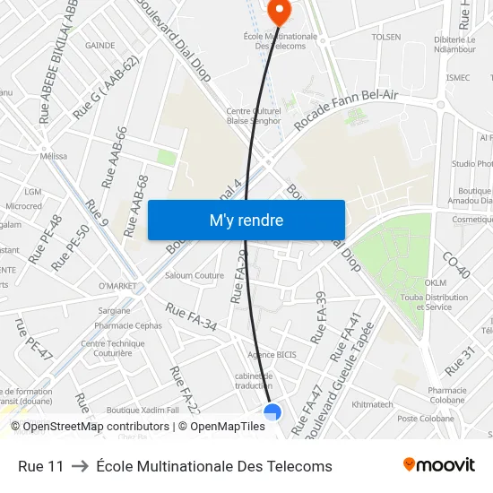 Rue 11 to École Multinationale Des Telecoms map