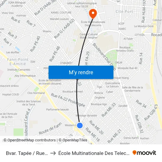 Bvar. Tapée / Rue 18 to École Multinationale Des Telecoms map