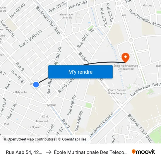 Rue Aab 54, 4219 to École Multinationale Des Telecoms map