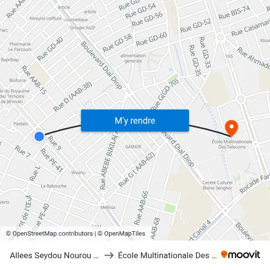 Allees Seydou Nourou Tall, 4270 to École Multinationale Des Telecoms map