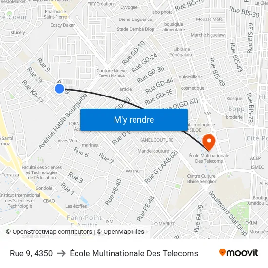 Rue 9, 4350 to École Multinationale Des Telecoms map