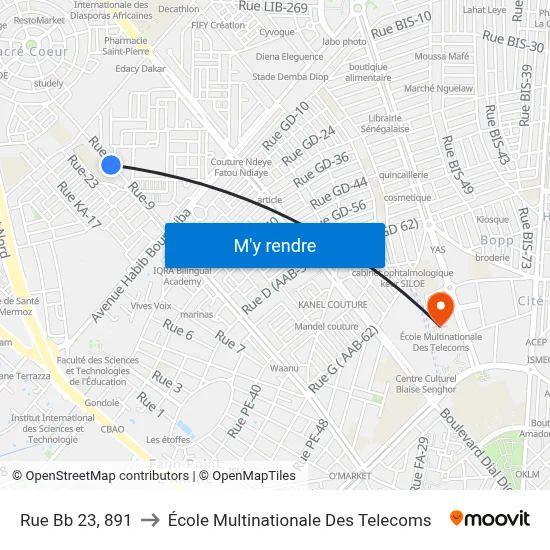 Rue Bb 23, 891 to École Multinationale Des Telecoms map