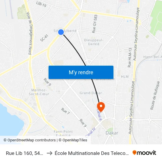 Rue Lib 160, 5424 to École Multinationale Des Telecoms map