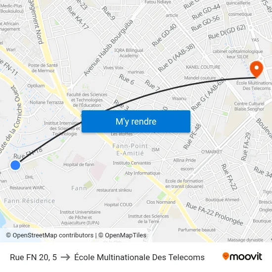 Rue FN 20, 5 to École Multinationale Des Telecoms map