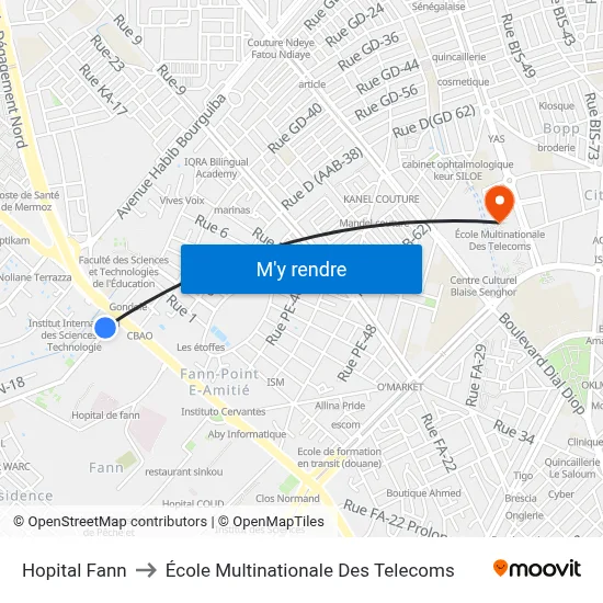 Hopital Fann to École Multinationale Des Telecoms map
