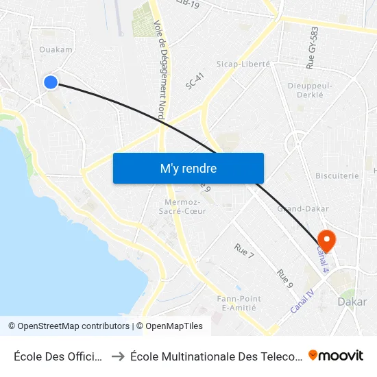 École Des Officiers to École Multinationale Des Telecoms map
