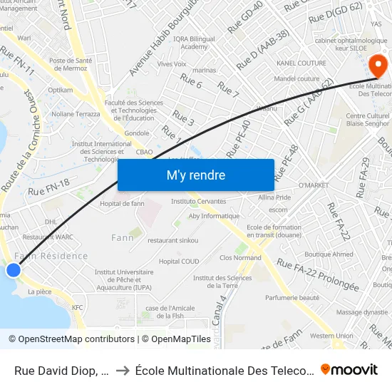 Rue David Diop, 27 to École Multinationale Des Telecoms map