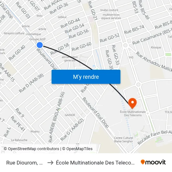 Rue Diourom, 12 to École Multinationale Des Telecoms map