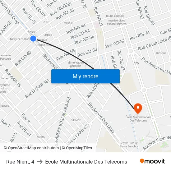 Rue Nient, 4 to École Multinationale Des Telecoms map