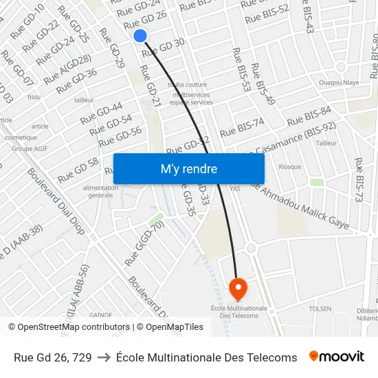 Rue Gd 26, 729 to École Multinationale Des Telecoms map