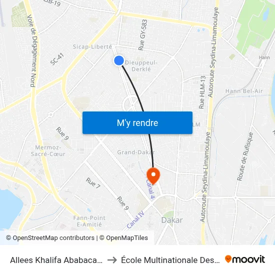 Allees Khalifa Ababacar Sy, 2750 to École Multinationale Des Telecoms map