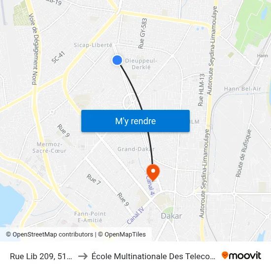 Rue Lib 209, 5197 to École Multinationale Des Telecoms map
