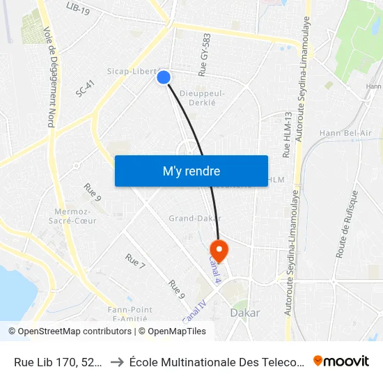 Rue Lib 170, 5227 to École Multinationale Des Telecoms map
