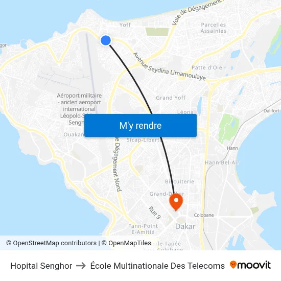 Hopital Senghor to École Multinationale Des Telecoms map