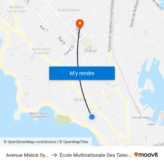 Avenue Malick Sy, 40 to École Multinationale Des Telecoms map